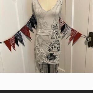 SALVAGE Corset Like Lace-Up Graphic Mini Dress - M